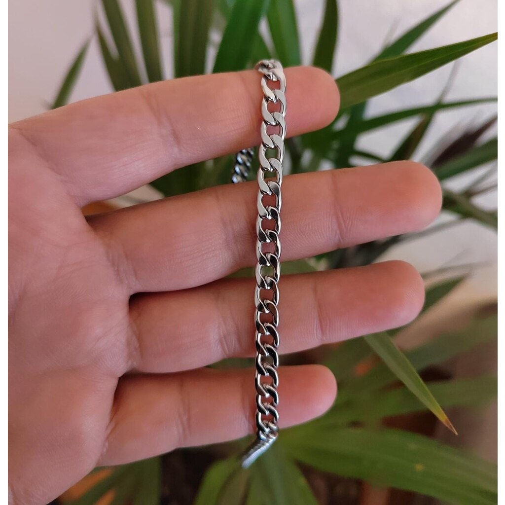 Cadena cubana color plata, Joyería de acero inoxidable