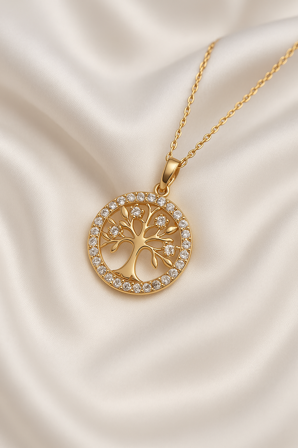 Collar árbol de la vida, con circonias, acero inoxidable