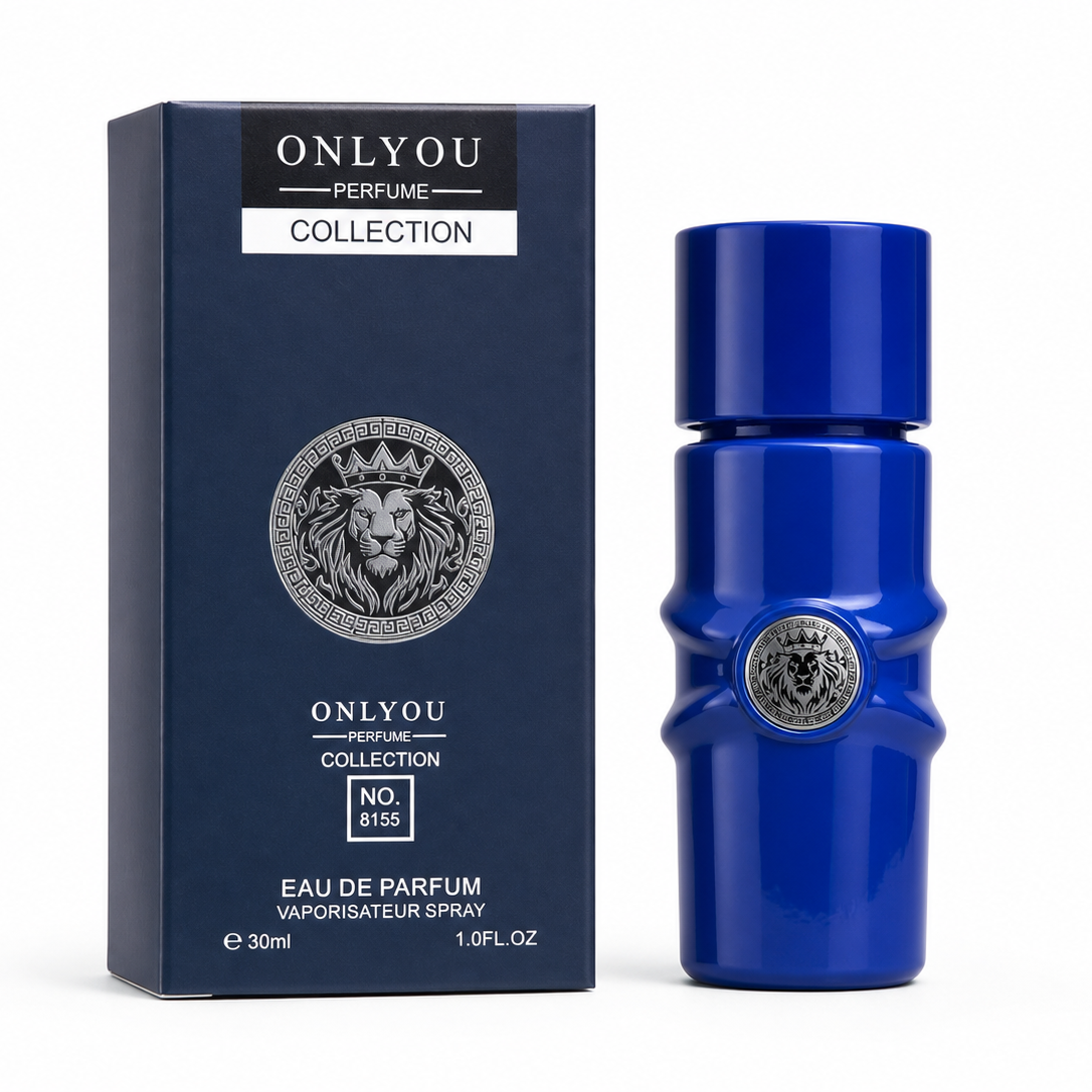 Perfume para hombre Onlyou No. 8155, vista frontal del frasco, aroma aromático y amaderado