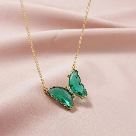 Collar para mujer de mariposa verde, acero inoxidable