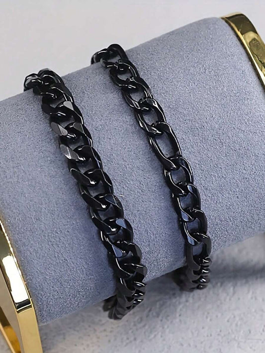 Pulsera, esclava figaro para hombre de acero italiano, oscura