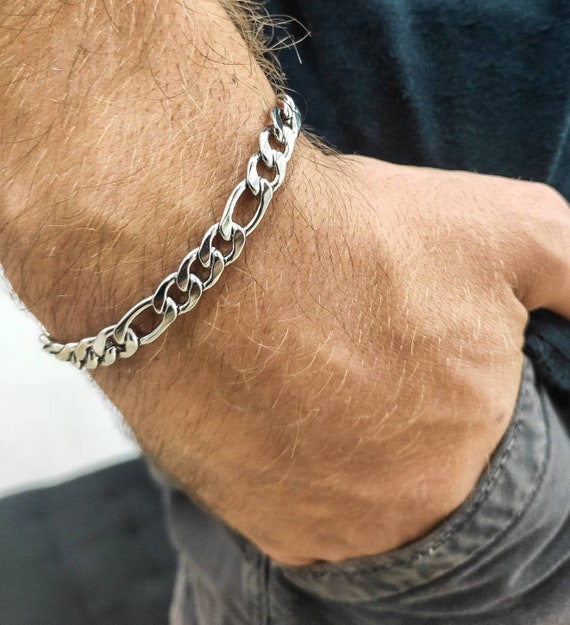 Pulsera, esclava figaro para hombre de acero inox, color plata