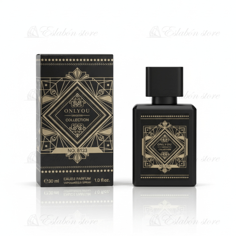 Perfume para hombre Onlyou No. 8138, vista frontal del frasco, aroma especiado y amaderado