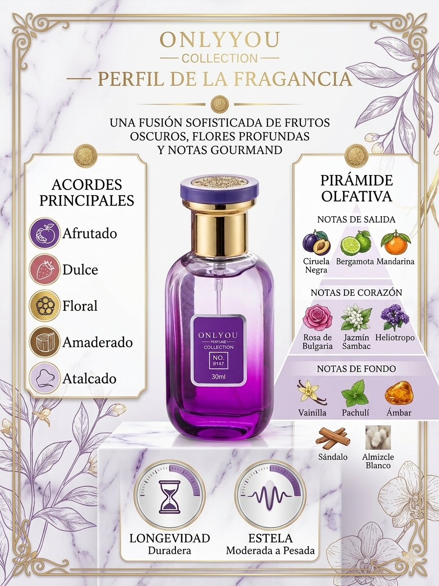 Perfume Femenino Onlyou No 8147, Floral y Frutal, con 30ml