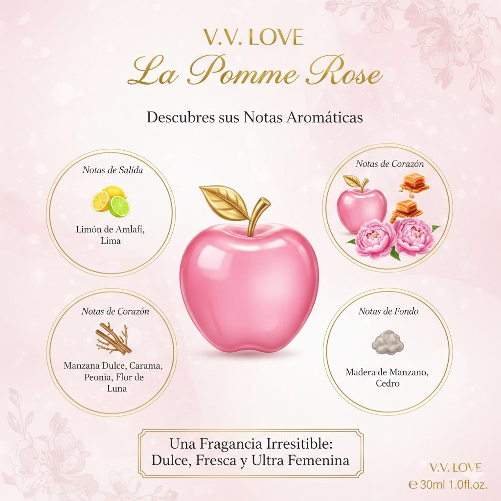 Perfume de mujer, La Pomme Rose" by V.V. LOVE, Dulce, floral, 30ml